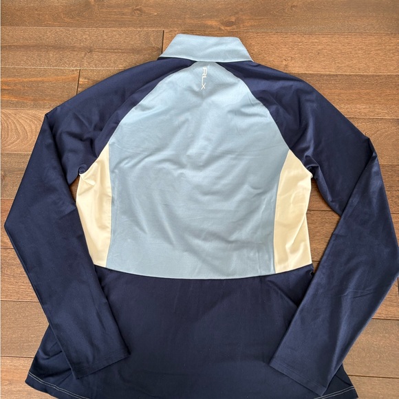RLX Womens Ralph Lauren Light Blue, Navy and Cream top with 1/4 Zip - size M - Picture 3 of 4